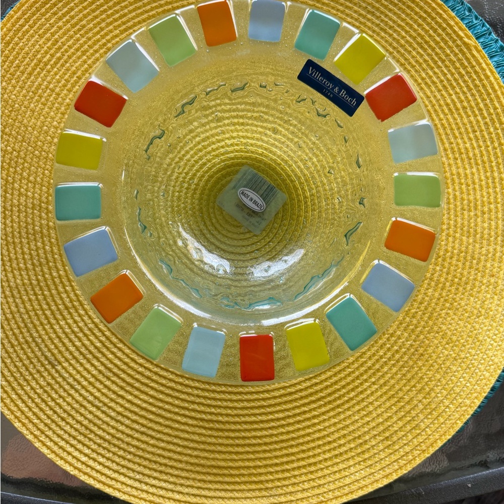 Villeroy & Boch Glass Bowl with Red, Orange, Yellow, Green and Blue Accents